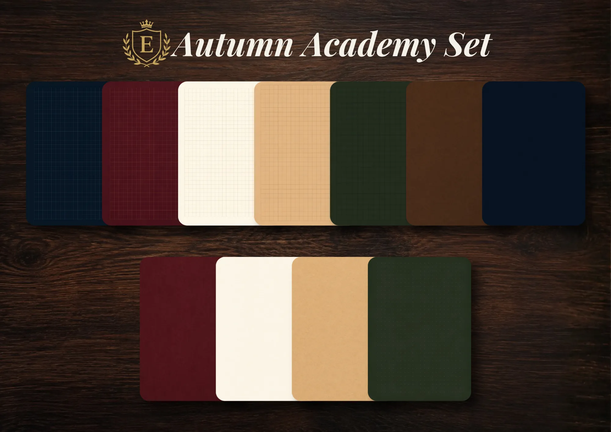 Autumn Academy Set — strony w kratkę linie kropki i puste
