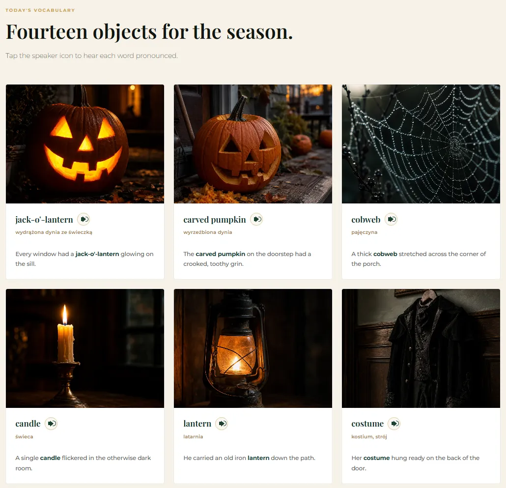 Halloween vocabulary Autumn Academic Programme