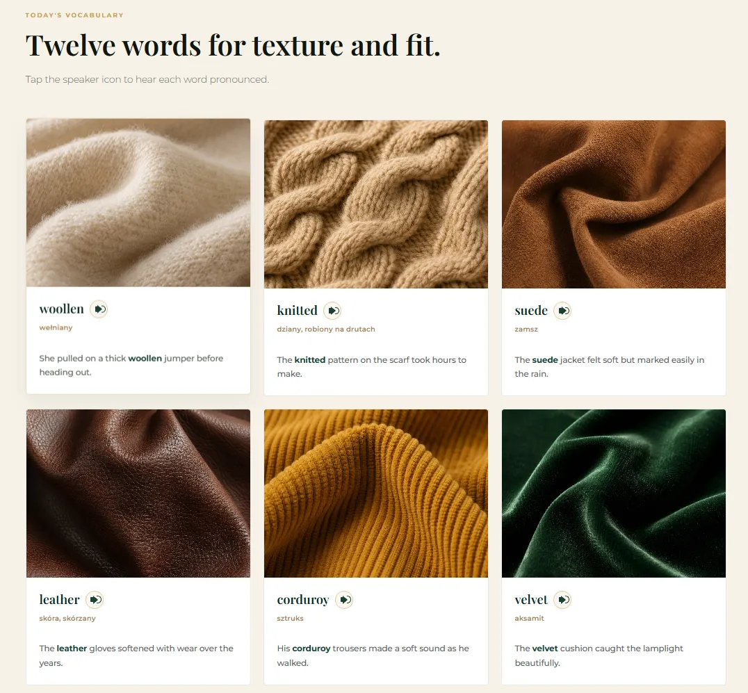 Słownictwo w Autumn Academic Programme z odsłuchem wymowy
