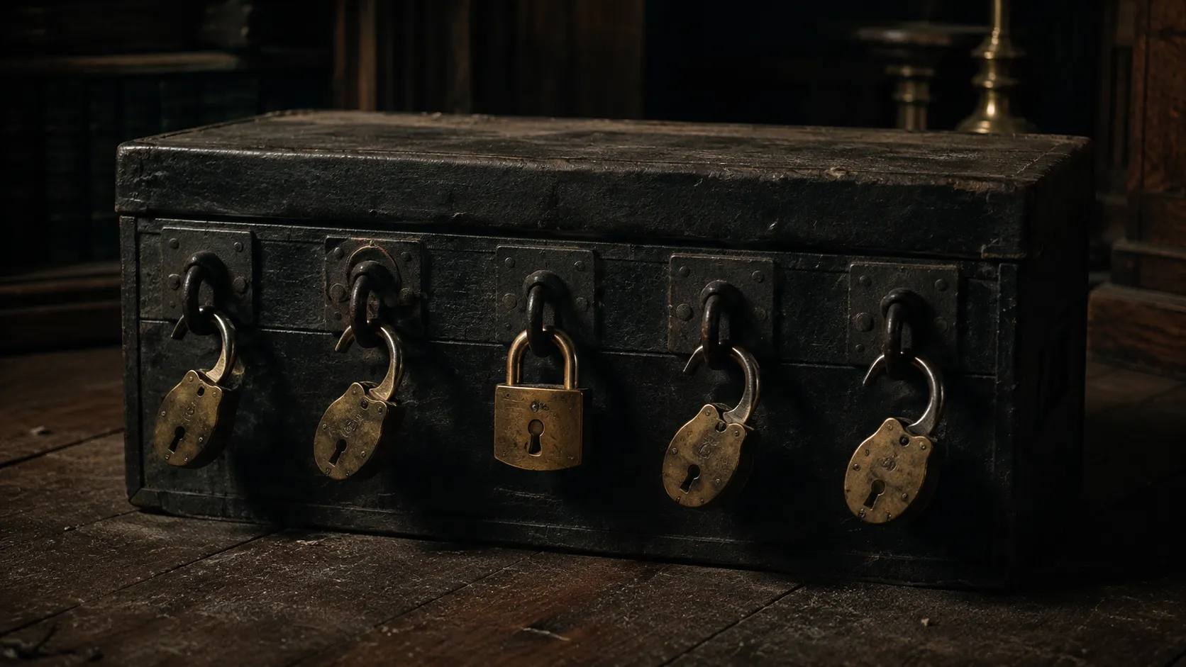 Skrzynia depozytowa z pięcioma zamkami związana z tajemnicą Blackwood